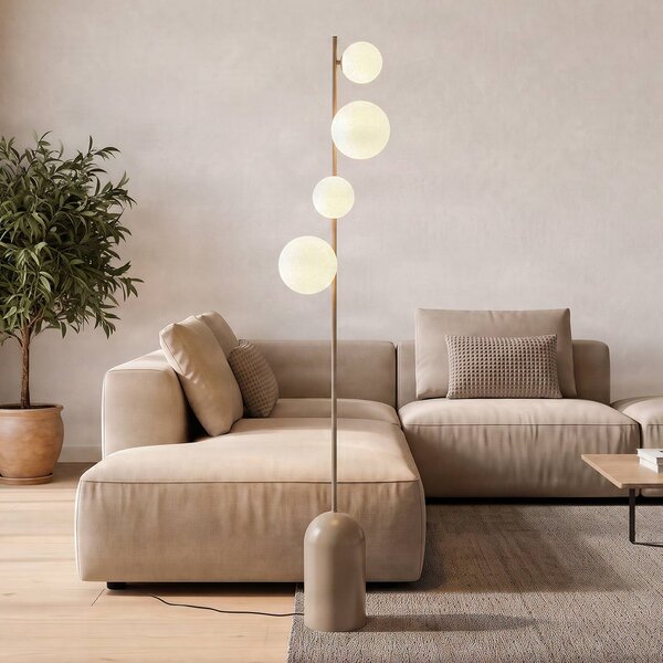 EMIBIG LIGHTING Stojací lampa Etno LP4, béžová, sklo/ocel, výška 140 cm, G9, Krémová / jantar, Obývací pokoj / jídelna, Sklo, Moderní