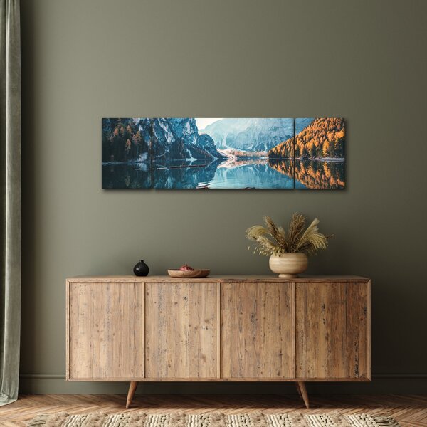 Obraz - Lodě na jezeře Braies (170x50 cm)