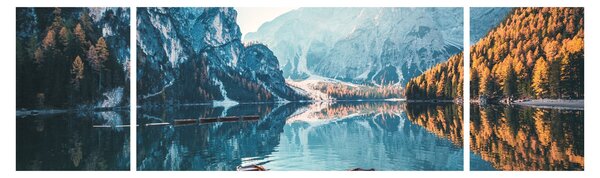 Obraz - Lodě na jezeře Braies (170x50 cm)