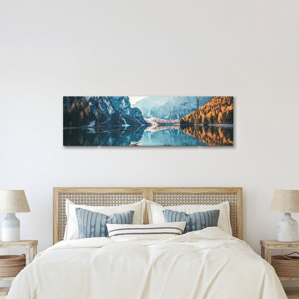 Obraz - Lodě na jezeře Braies (170x50 cm)