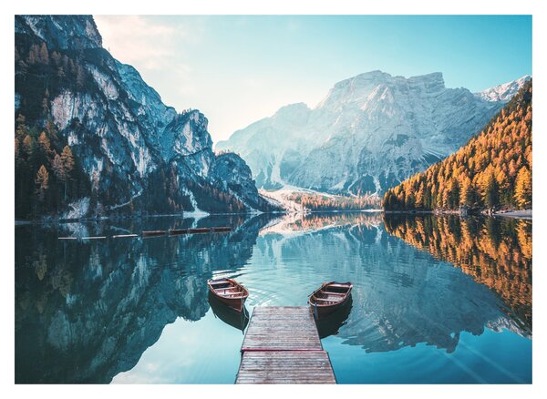 Obraz - Lodě na jezeře Braies (70x50 cm)