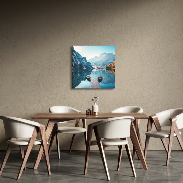 Obraz - Lodě na jezeře Braies (30x30 cm)