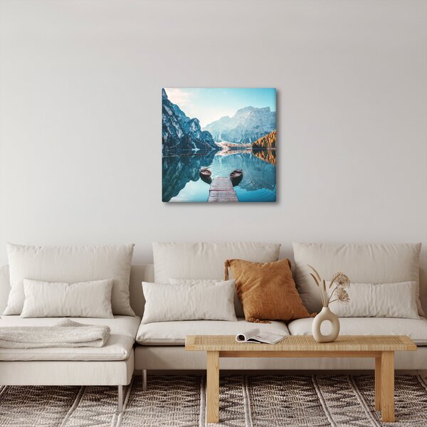 Obraz - Lodě na jezeře Braies (30x30 cm)