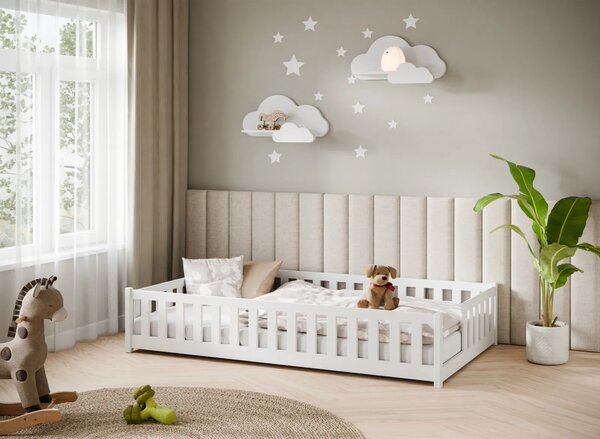 Dětská Montessori postel z masivu borovice VILÉM - 200x120 cm - BÍLÁ