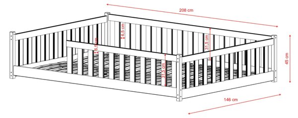 Dětská Montessori postel z masivu borovice BETTY - 200x140 cm - OLIVOVĚ ZELENÁ