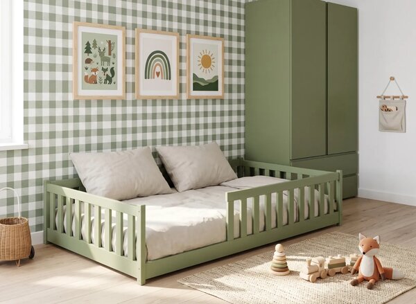 Dětská Montessori postel z masivu borovice BETTY - 200x120 cm - OLIVOVĚ ZELENÁ