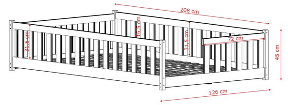 Dětská Montessori postel z masivu borovice VILÉM - 200x120 cm - BÍLÁ