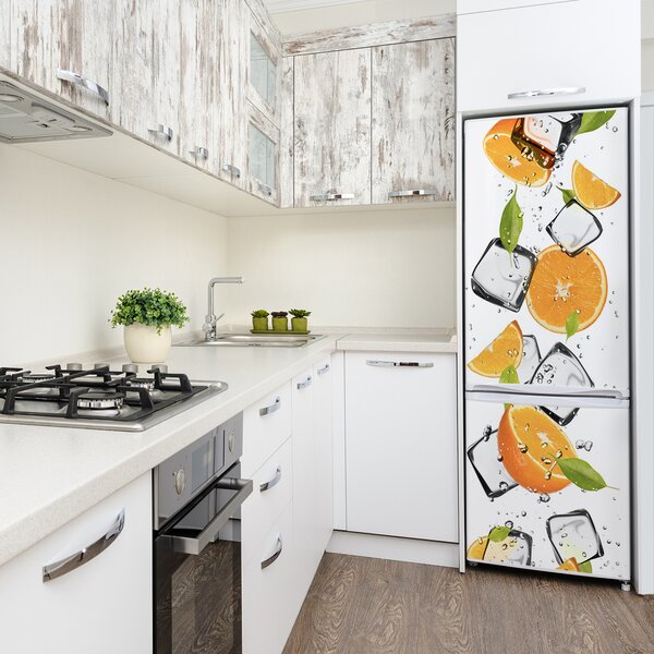 Nálepka na ledničku fototapeta Pomeranče a led FridgeStick-70x190-f-50150012