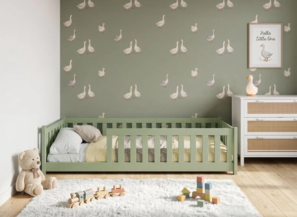 Dětská Montessori postel z masivu borovice BETTY - 200x90 cm - OLIVOVĚ ZELENÁ