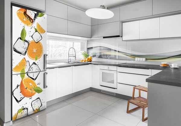 Nálepka na ledničku fototapeta Pomeranče a led FridgeStick-70x190-f-50150012