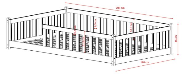 Dětská Montessori postel z masivu borovice BETTY - 200x120 cm - OLIVOVĚ ZELENÁ