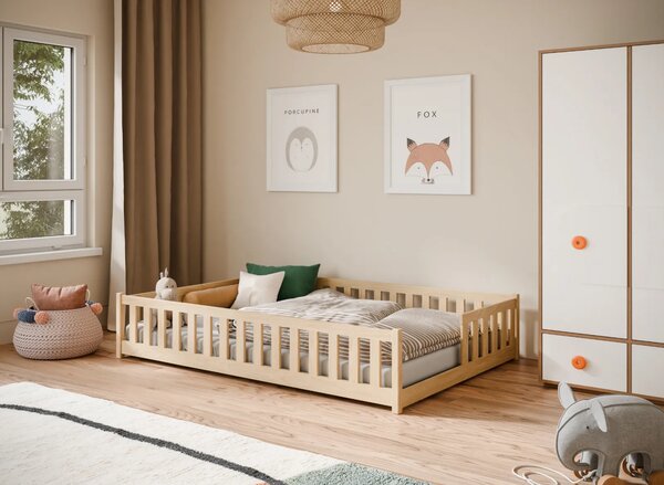 Dětská Montessori postel z masivu borovice VÍLEM - 200x140 cm - PŘÍRODNÍ BOROVICE