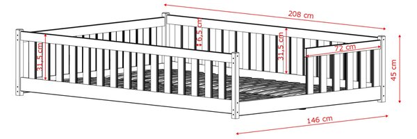 Dětská Montessori postel z masivu borovice VÍLEM - 200x140 cm - PŘÍRODNÍ BOROVICE