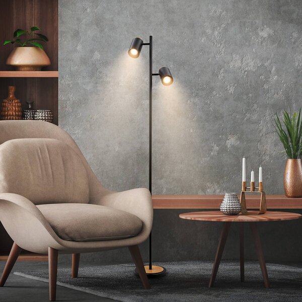 Briloner Stojací lampa Duta, černá/světlé dřevo, výška 160 cm kov/dřevo, Černá, Obývací pokoj / jídelna, kov, Moderní