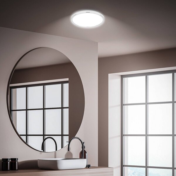 Briloner LED stropní svítidlo do koupelny Pulap, Ø 29 cm, chromová/bílá kovová, Chrom / stříbro, Koupelna, kov, Moderní