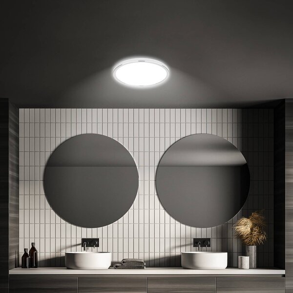 Briloner LED stropní svítidlo do koupelny Pulap, Ø 29 cm, chromová/bílá kovová, Chrom / stříbro, Koupelna, kov, Moderní