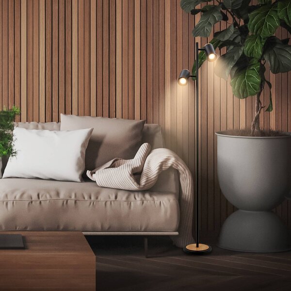 Briloner Stojací lampa Duta, černá/světlé dřevo, výška 160 cm kov/dřevo, Černá, Obývací pokoj / jídelna, kov, Moderní