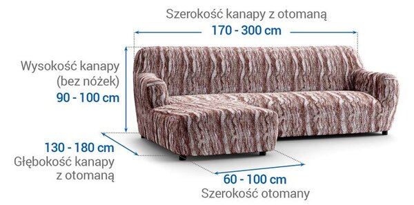 Bielastické potahy OCEANO NOVÉ hnědo-vínové sedačka s otomanem vlevo (š. 170 - 300 cm)