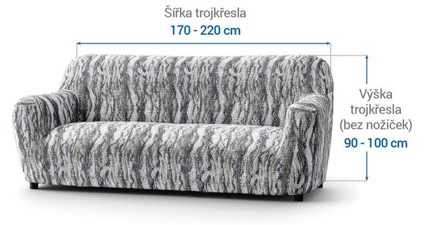 Bielastické potahy OCEANO NOVÉ šedo-modré trojkřeslo (š. 170 - 220 cm)
