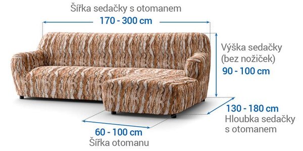 Bielastické potahy OCEANO NOVÉ cihlové sedačka s otomanem vpravo (š. 170 - 300 cm)