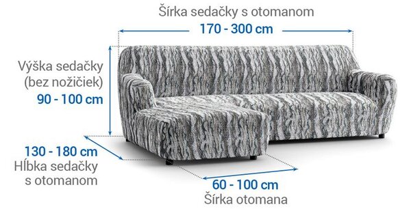 Bielastické potahy OCEANO NOVÉ šedo-modré sedačka s otomanem vlevo (š. 170 - 300 cm)