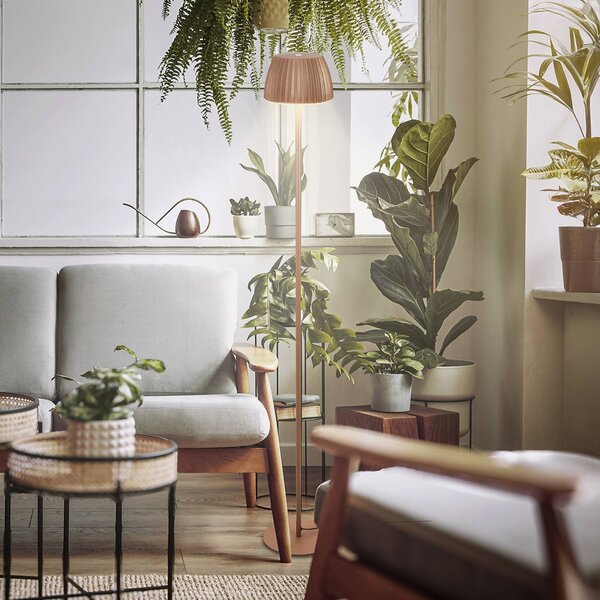 Briloner LED stojací lampa Loca, hnědá, výška 123 cm, plast/kov, stmívatelný, Hnědá / rez, Obývací pokoj / jídelna, kov, Moderní