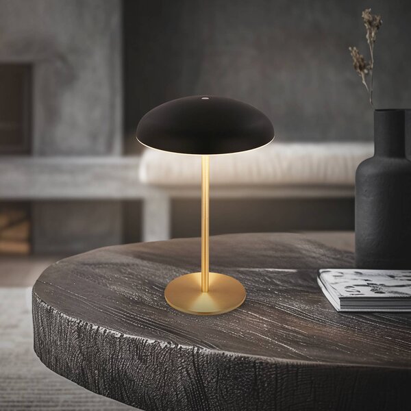 Briloner LED stolní lampa na akumulátor Brilo unplugged Caxa, černá/mosaz, stmívatelný, Černá, kov