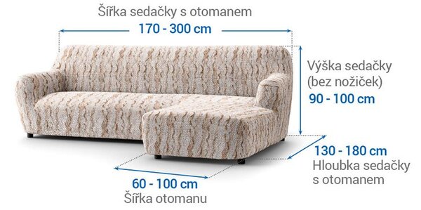 Bielastické potahy OCEANO NOVÉ béžové sedačka s otomanem vpravo (š. 170 - 300 cm)