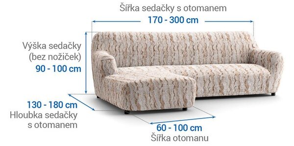 Bielastické potahy OCEANO NOVÉ béžové sedačka s otomanem vlevo (š. 170 - 300 cm)