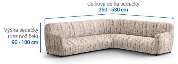 Bielastické potahy OCEANO NOVÉ béžové rohová sedačka (š. 350 - 530 cm)