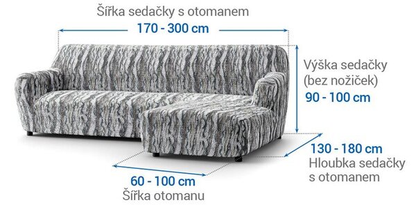 Bielastické potahy OCEANO NOVÉ šedo-modré sedačka s otomanem vpravo (š. 170 - 300 cm)
