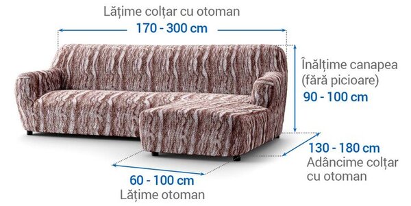 Bielastické potahy OCEANO NOVÉ hnědo-vínové sedačka s otomanem vpravo (š. 170 - 300 cm)