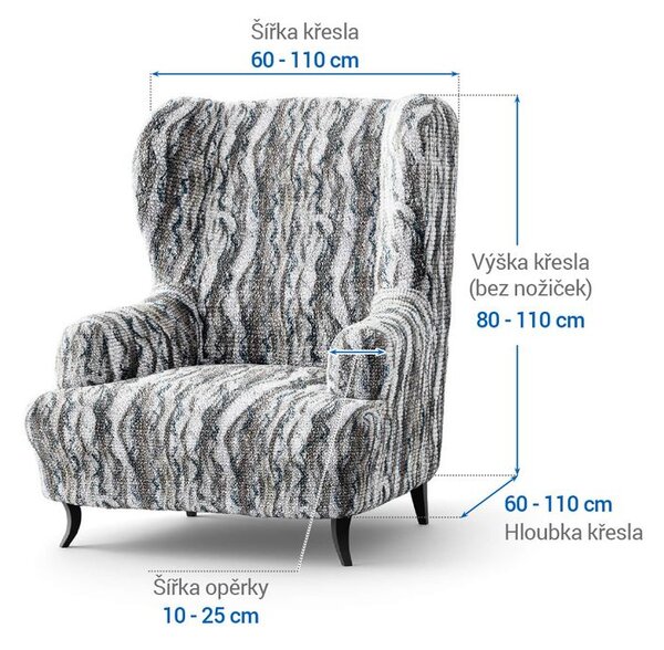 Bielastické potahy OCEANO NOVÉ šedo-modré křeslo ušák (š. 60 - 110 cm)