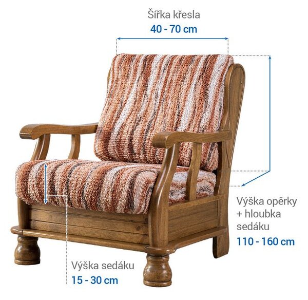 Bielastické potahy OCEANO NOVÉ cihlové křeslo s dřevěnými rukojeťmi (š. 40 - 70 cm)