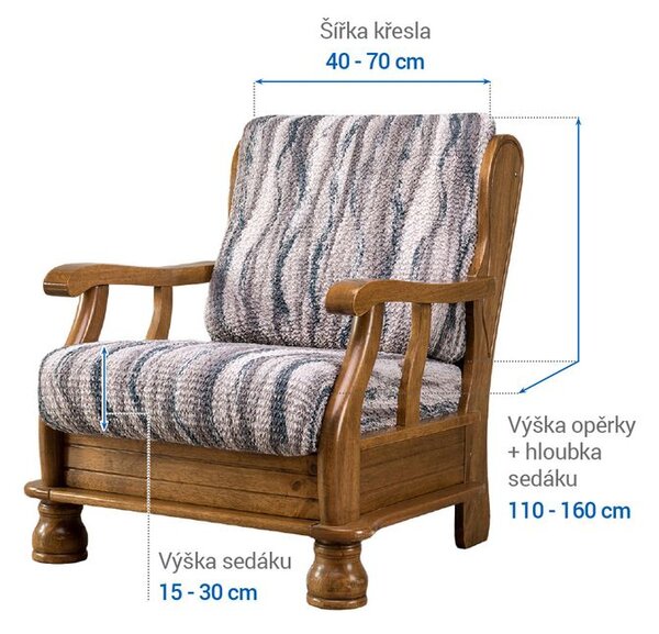 Bielastické potahy OCEANO NOVÉ šedo-modré křeslo s dřevěnými rukojeťmi (š. 40 - 70 cm)
