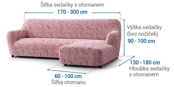 Bielastické potahy BRILLANTE bordó sedačka s otomanem vpravo (š. 170 - 300 cm)