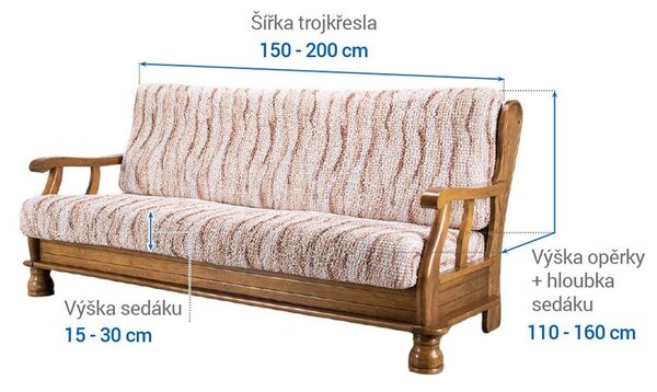 Bielastické potahy OCEANO NOVÉ béžové trojkřeslo s dřevěnými rukojeťmi (š. 150 - 200 cm)