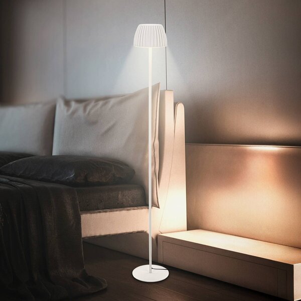Briloner LED stojací lampa Loca, starobílá, výška 123 cm, plast/kov, stmívatelný, Bílá / opál, Obývací pokoj / jídelna, kov, Moderní