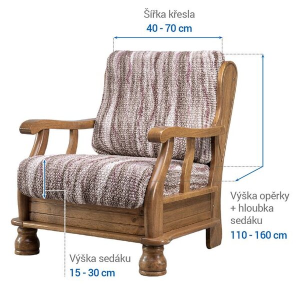 Bielastické potahy OCEANO NOVÉ hnědo-vínové křeslo s dřevěnými rukojeťmi (š. 40 - 70 cm)