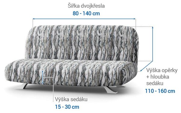 Bielastické potahy OCEANO NOVÉ šedo-modré dvojkřeslo s dřevěnými rukojeťmi (š. 80 - 140 cm)