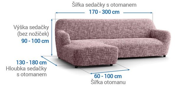 Bielastické potahy GRAFITI NOVÉ kaštanově hnědé sedačka s otomanem vlevo (š. 170 - 300 cm)