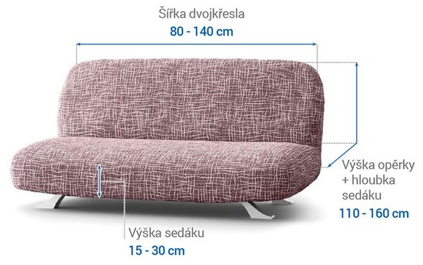 Bielastické potahy GRAFITI NOVÉ kaštanově hnědé dvojkřeslo s dřevěnými rukojeťmi (š. 80 - 140 cm)