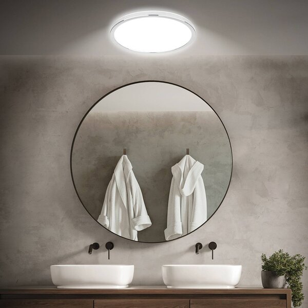 Briloner LED stropní svítidlo do koupelny Pulap, Ø 42 cm, chromová/bílá kovová, Chrom / stříbro, Koupelna, kov, Moderní