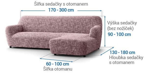 Bielastické potahy GRAFITI NOVÉ kaštanově hnědé sedačka s otomanem vpravo (š. 170 - 300 cm)