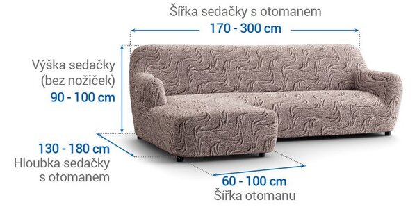 Bielastické potahy BRILLANTE hnědé sedačka s otomanem vlevo (š. 170 - 300 cm)