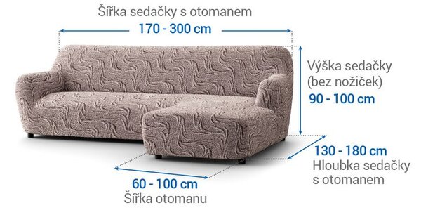 Bielastické potahy BRILLANTE hnědé sedačka s otomanem vpravo (š. 170 - 300 cm)