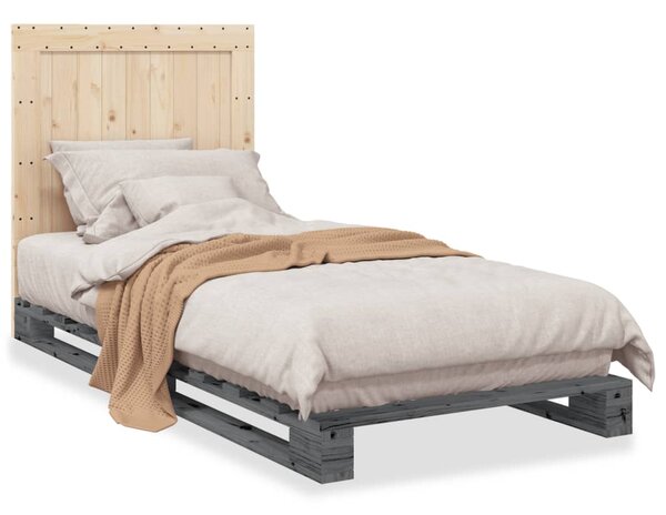 Rám postele s čelem šedý 90 x 200 cm masivní borové dřevo 3281544