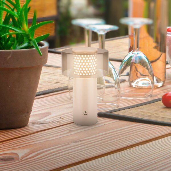 Briloner LED akumulátorová lampa Brilo unplugged Gila, antracitová/béžová 21 cm, stmívatelný, Krémová / jantar, kov, Moderní
