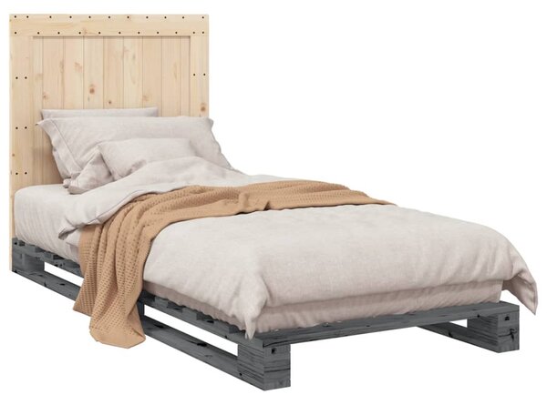 Rám postele s čelem šedý 90 x 200 cm masivní borové dřevo 3281544