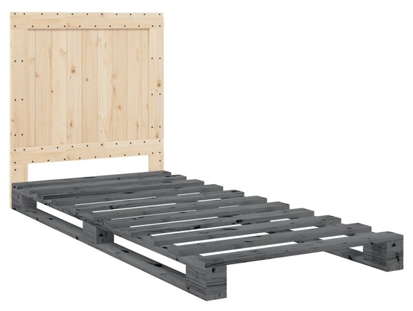 Rám postele s čelem šedý 90 x 200 cm masivní borové dřevo 3281544
